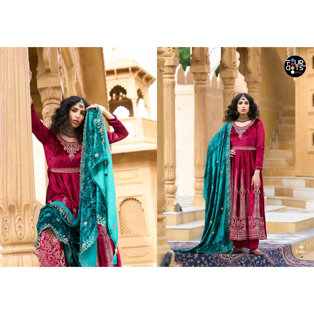 ANARKALI MAKHMAL VELVET FOURDOTS (winter Collection)