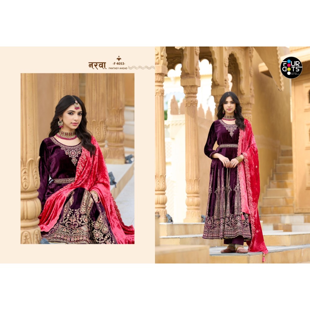 ANARKALI MAKHMAL VELVET FOURDOTS (winter Collection)