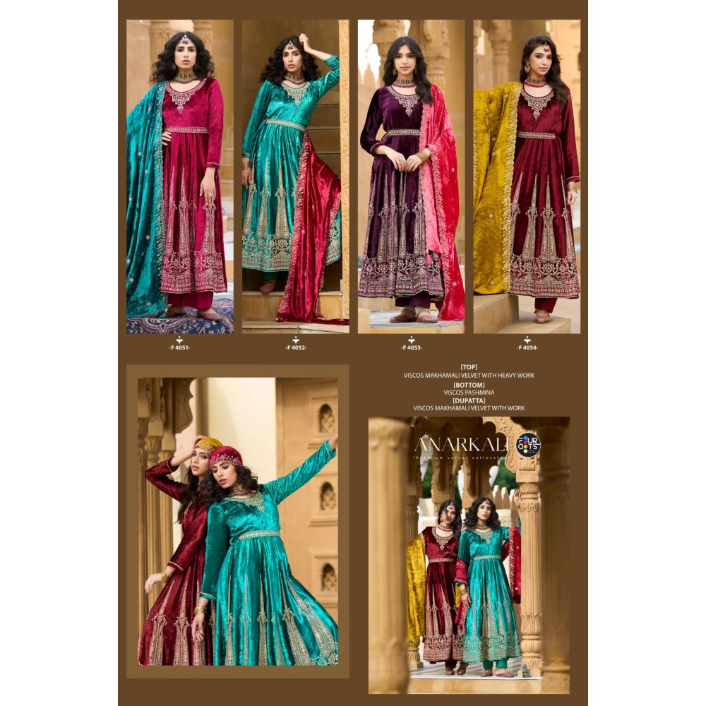 ANARKALI MAKHMAL VELVET FOURDOTS (winter Collection)