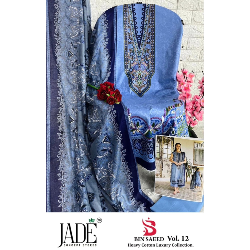 BIN SAEED HEAVY LUXURY VOL 12 JADE (Cotton Dupatta)