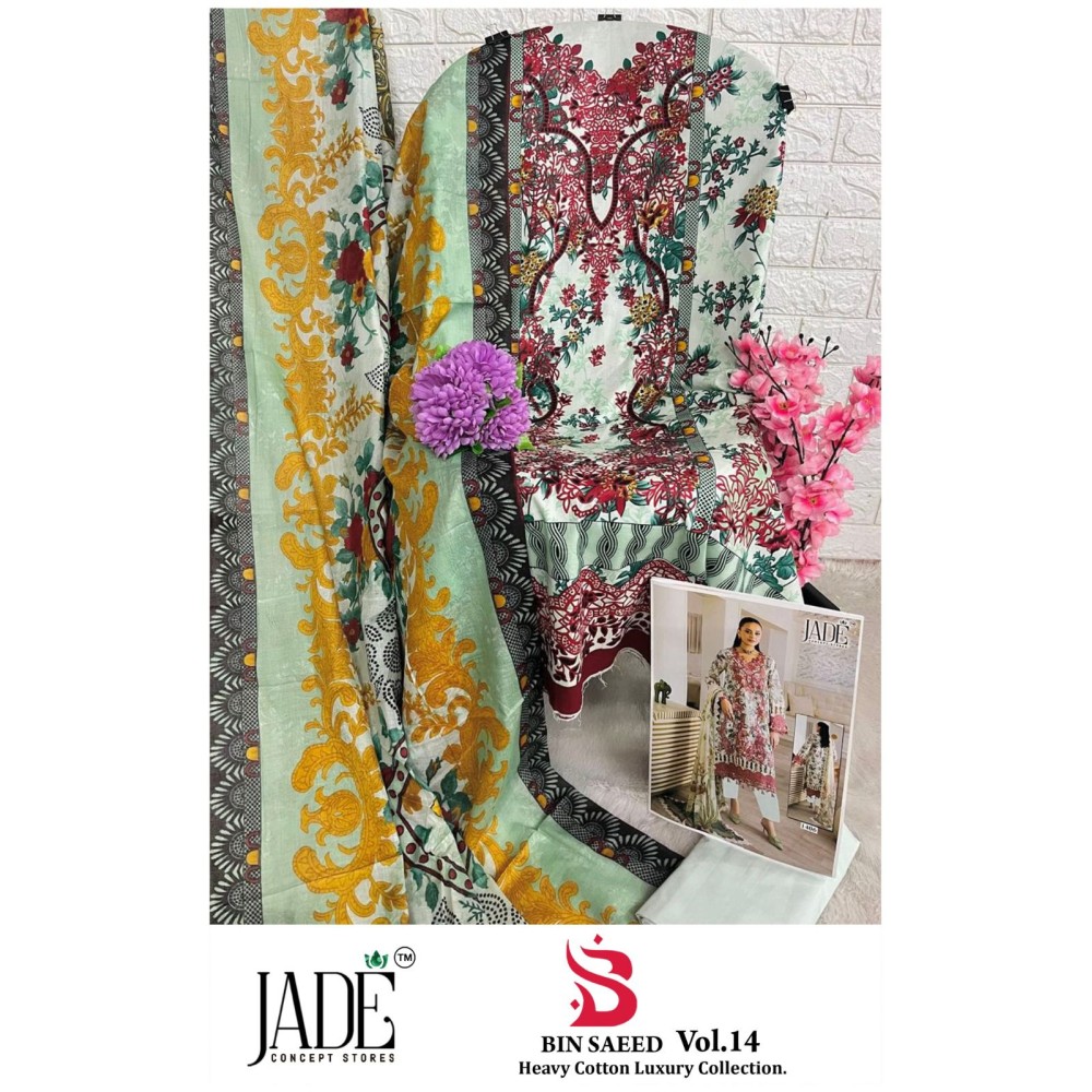 BIN SAEED HEAVY LUXURY VOL 14 JADE (Cotton Dupatta)