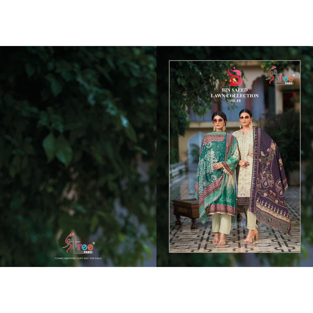 BIN SAEED LAWN COLLECTION VOL 14 SHREE  (Cotton Dupatta)