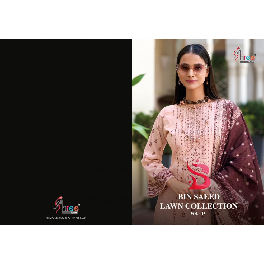 BIN SAEED LAWN COLLECTION VOL 15 SHREE  (Cotton Dupatta)