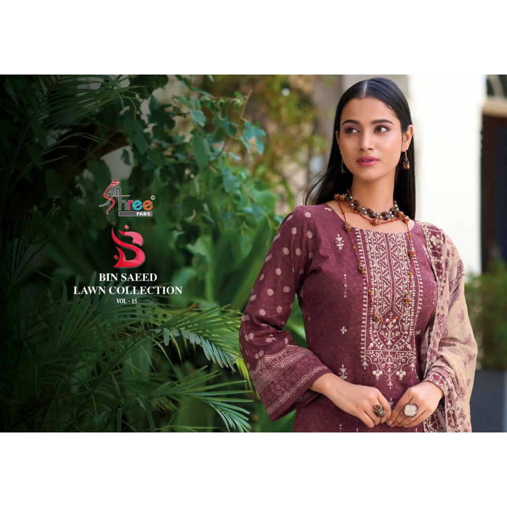 BIN SAEED LAWN COLLECTION VOL 15 SHREE  (Cotton Dupatta)