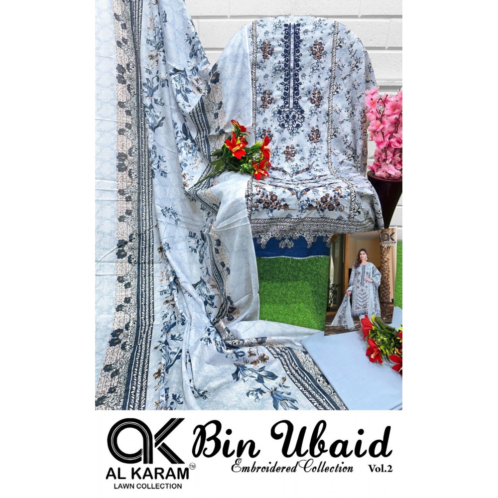 BIN UBAID SELF EMBRODARY COLLECTION R VOL 2  AL KARAM  (Cotton Dupatta)