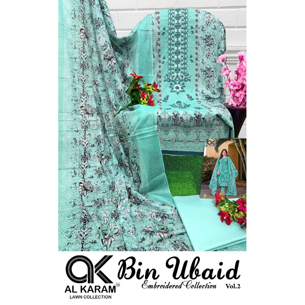 BIN UBAID SELF EMBRODARY COLLECTION R VOL 2  AL KARAM  (Cotton Dupatta)