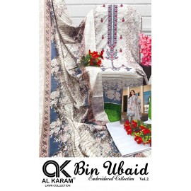 BIN UBAID SELF EMBRODARY COLLECTION R VOL 2  AL KARAM  (Cotton Dupatta)