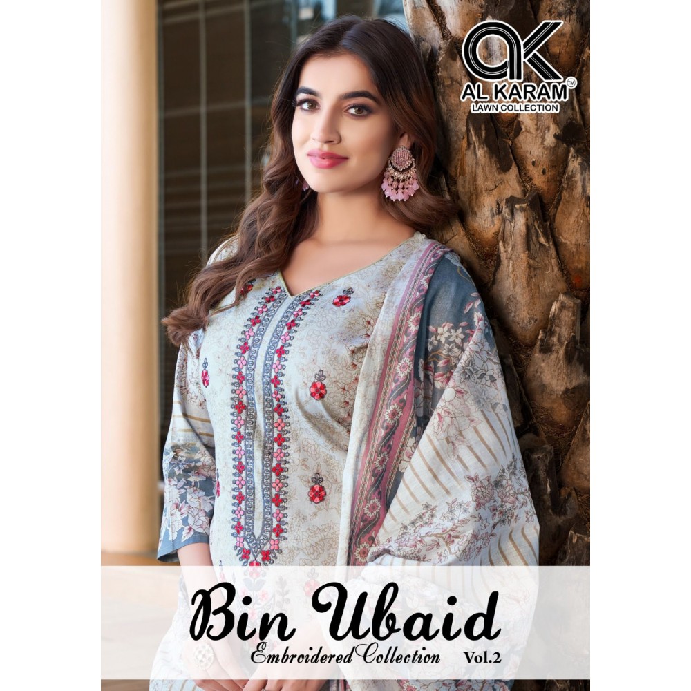 BIN UBAID SELF EMBRODARY COLLECTION R VOL 2  AL KARAM  (Cotton Dupatta)