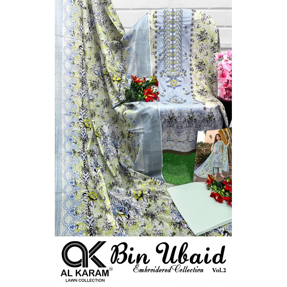 BIN UBAID SELF EMBRODARY COLLECTION R VOL 2  AL KARAM  (Cotton Dupatta)