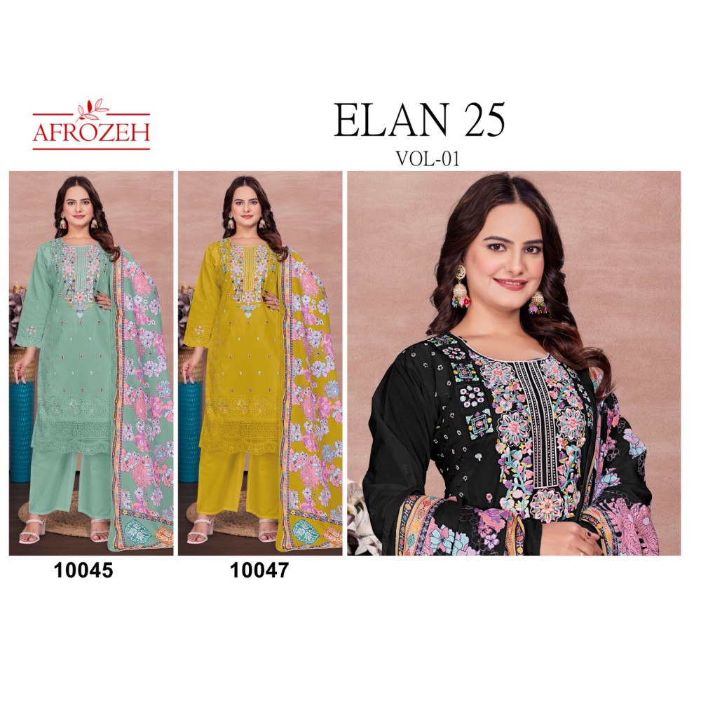 ELAAN 25 VOL 1 LUXURY LAWN COLLECTION AFROZEH (Cotton Dupatta)