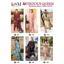 FIRDOUS QUEEN EXCLUSIVE HEAVY LAWN VOL 10 (Cotton Dupatta)