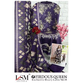 FIRDOUS QUEEN EXCLUSIVE HEAVY LAWN VOL 15 LSM (Cotton Dupatta)