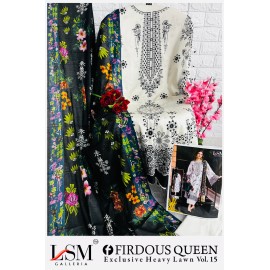 FIRDOUS QUEEN EXCLUSIVE HEAVY LAWN VOL 15 LSM (Cotton Dupatta)