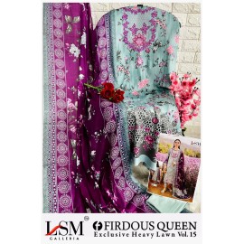 FIRDOUS QUEEN EXCLUSIVE HEAVY LAWN VOL 15 LSM (Cotton Dupatta)