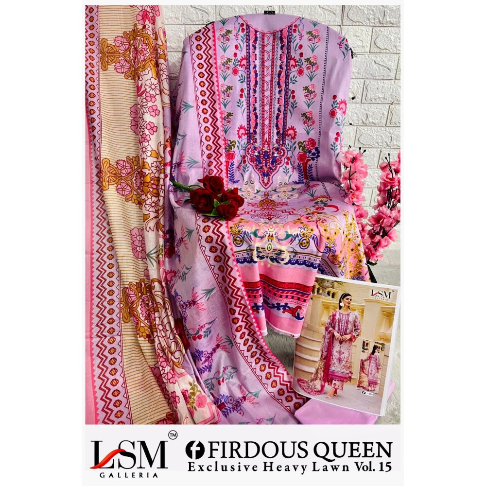 FIRDOUS QUEEN EXCLUSIVE HEAVY LAWN VOL 15 LSM (Cotton Dupatta)