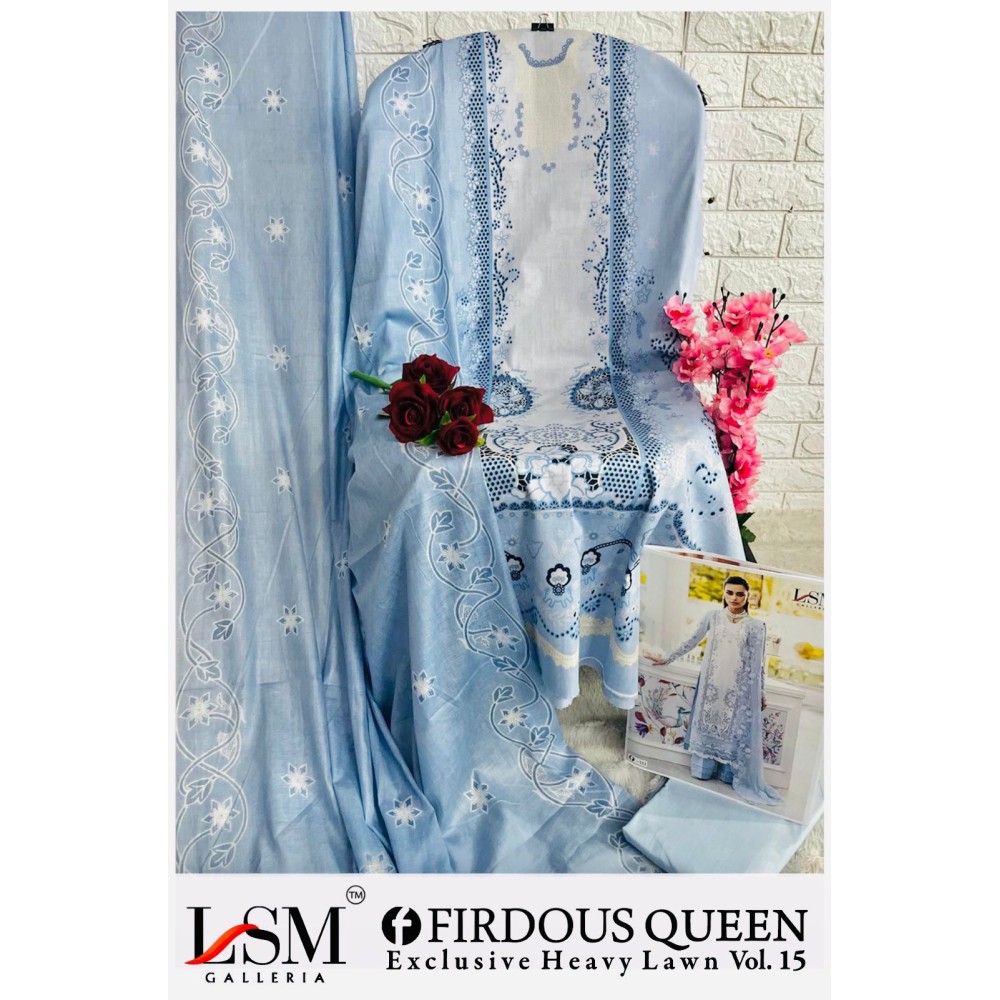 FIRDOUS QUEEN EXCLUSIVE HEAVY LAWN VOL 15 LSM (Cotton Dupatta)