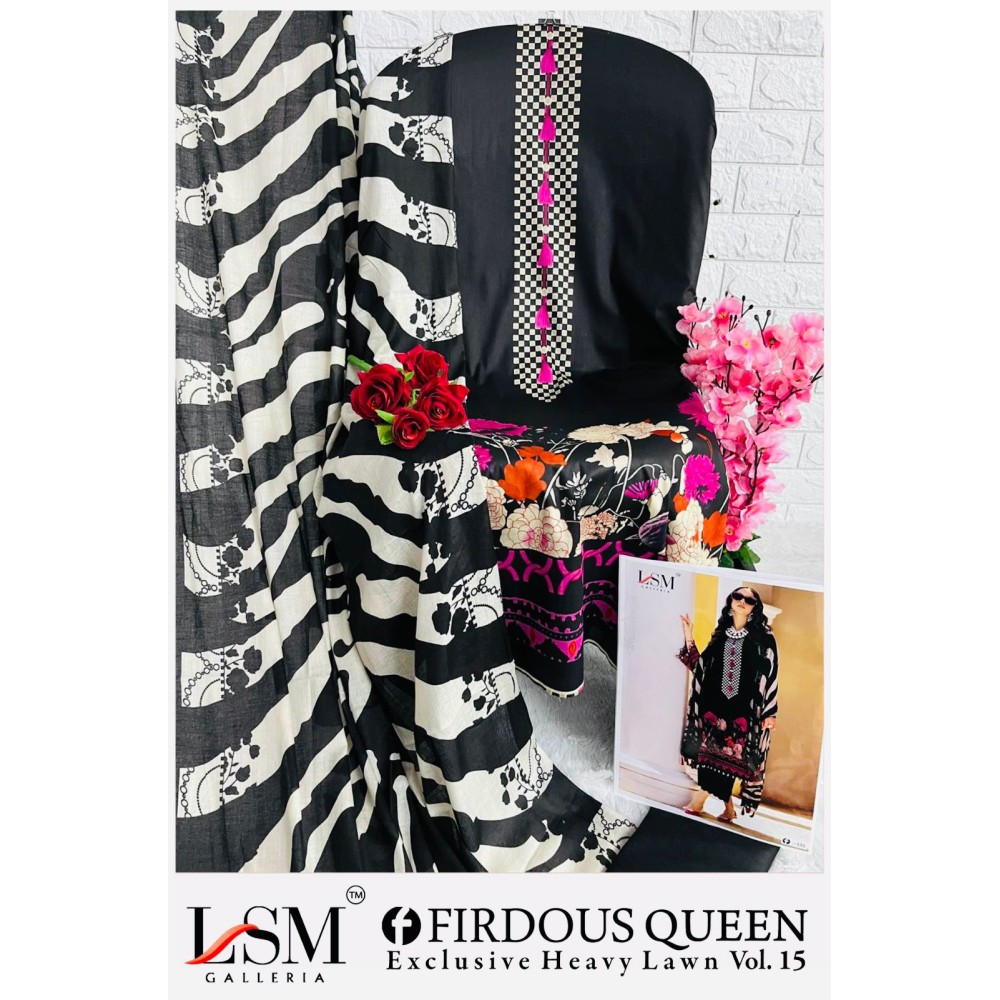 FIRDOUS QUEEN EXCLUSIVE HEAVY LAWN VOL 15 LSM (Cotton Dupatta)
