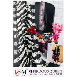 FIRDOUS QUEEN EXCLUSIVE HEAVY LAWN VOL 15 LSM (Cotton Dupatta)
