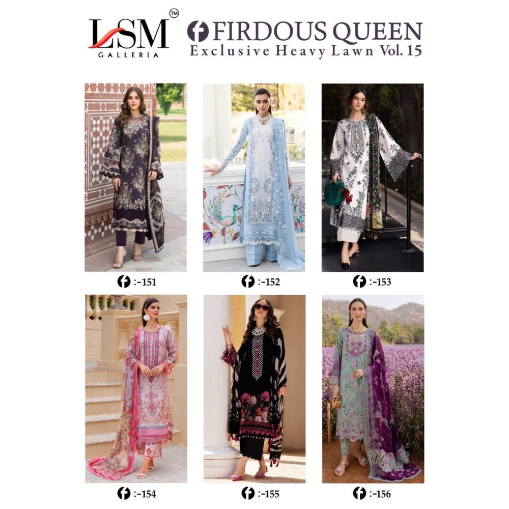 FIRDOUS QUEEN EXCLUSIVE HEAVY LAWN VOL 15 LSM (Cotton Dupatta)