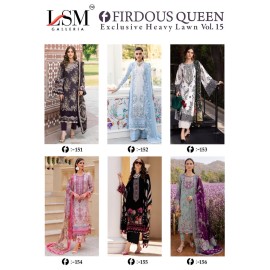 FIRDOUS QUEEN EXCLUSIVE HEAVY LAWN VOL 15 LSM (Cotton Dupatta)