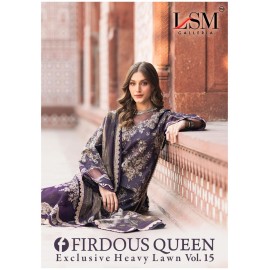 FIRDOUS QUEEN EXCLUSIVE HEAVY LAWN VOL 15 LSM (Cotton Dupatta)