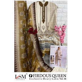 FIRDOUS QUEEN EXCLUSIVE HEAVY LAWN VOL 16 LSM (Cotton Dupatta)