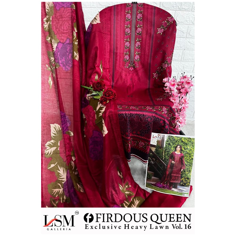 FIRDOUS QUEEN EXCLUSIVE HEAVY LAWN VOL 16 LSM (Cotton Dupatta)