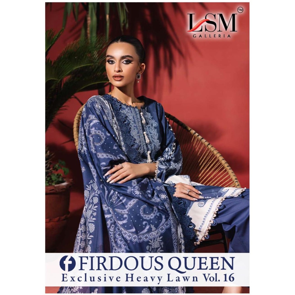 FIRDOUS QUEEN EXCLUSIVE HEAVY LAWN VOL 16 LSM (Cotton Dupatta)