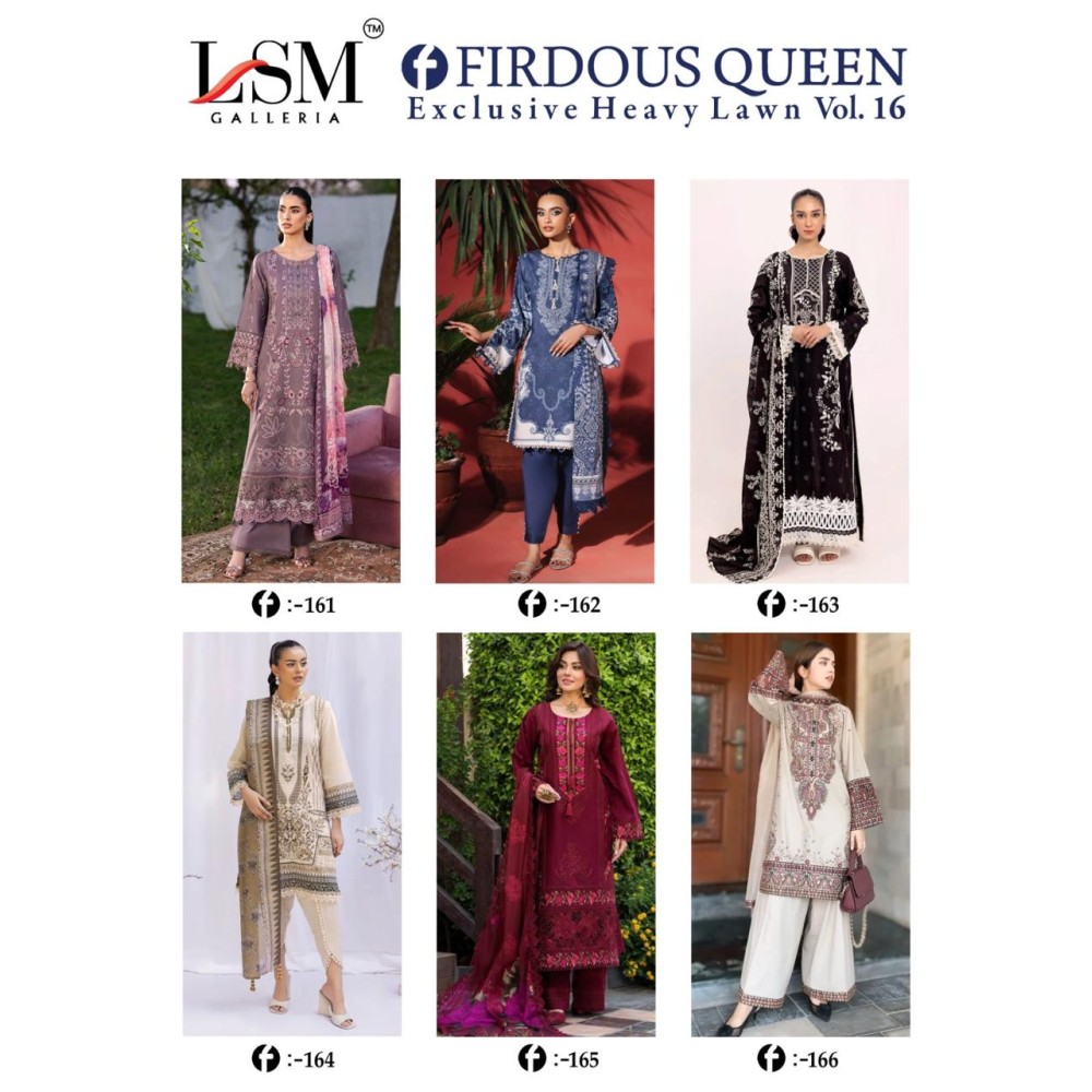 FIRDOUS QUEEN EXCLUSIVE HEAVY LAWN VOL 16 LSM (Cotton Dupatta)