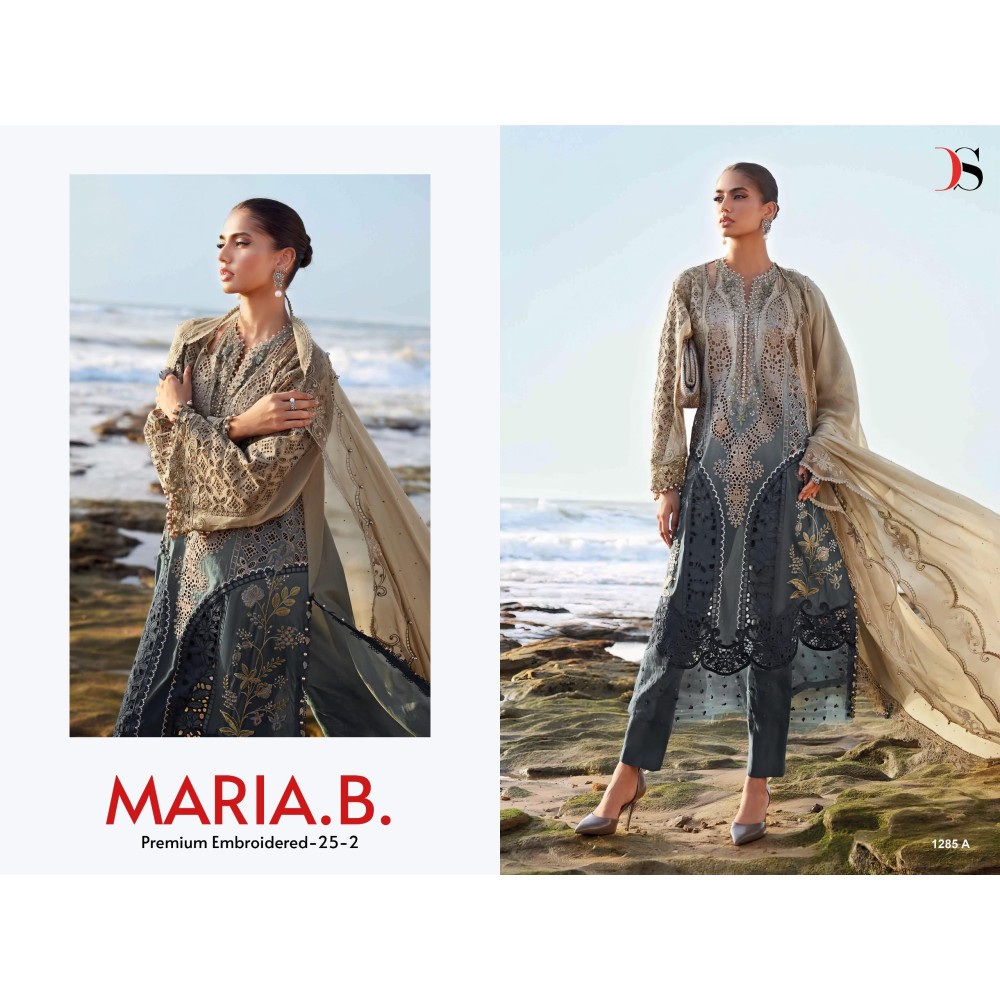 HIT DESIGN OF MARIA B PREMIUM EMBROIDERED 25-2 DEEPSY SUITS (cotton Dupatta)