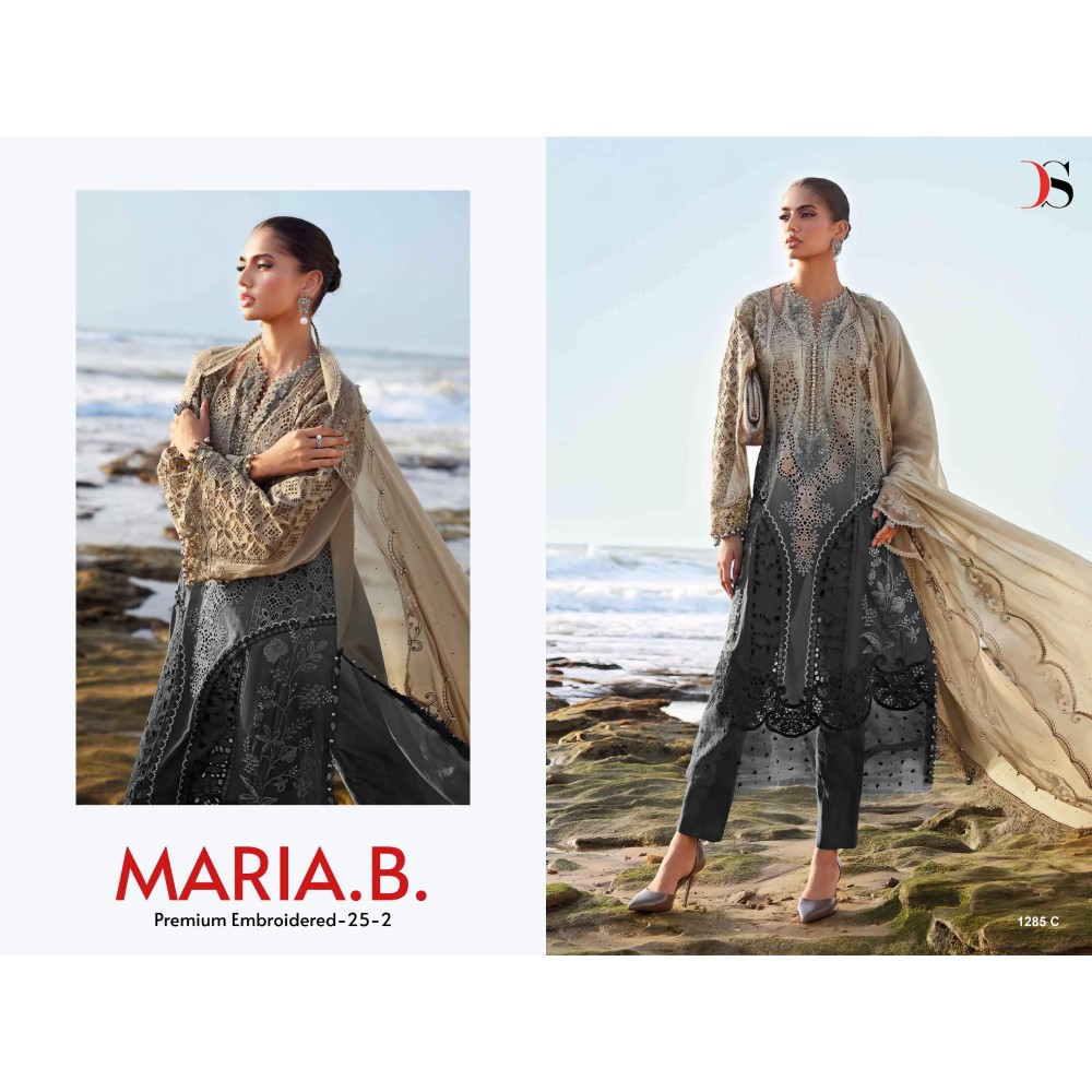 HIT DESIGN OF MARIA B PREMIUM EMBROIDERED 25-2 DEEPSY SUITS (cotton Dupatta)