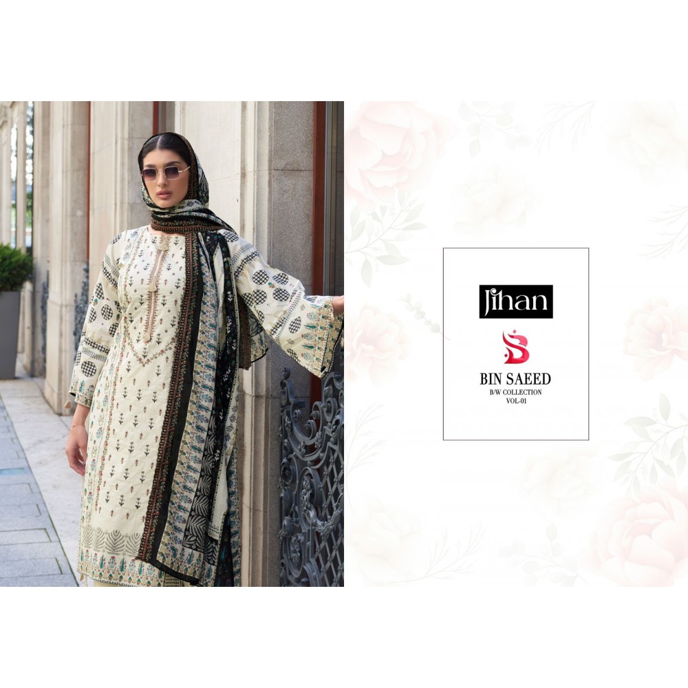 JIHAN PRESET BIN SAEED B/W LAWN COLLECTION VOL 1 (Cotton Dupatta)