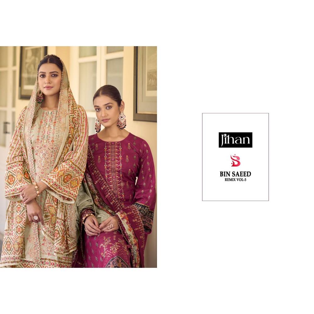 JIHAN PRESET BIN SAEED LAWN COLLECTION VOL 3 REMIX (Cotton Dupatta)