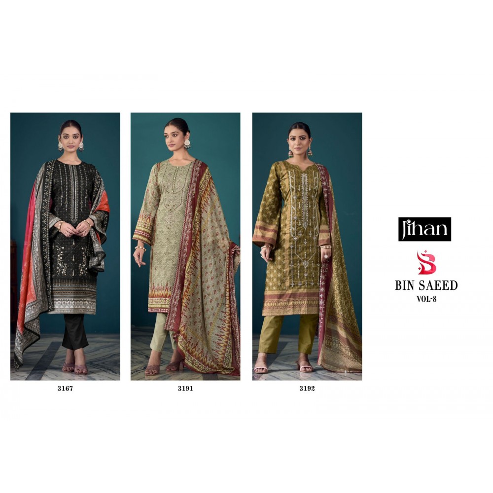 JIHAN PRESET BIN SAEED LAWN COLLECTION VOL 8 (Cotton Dupatta)