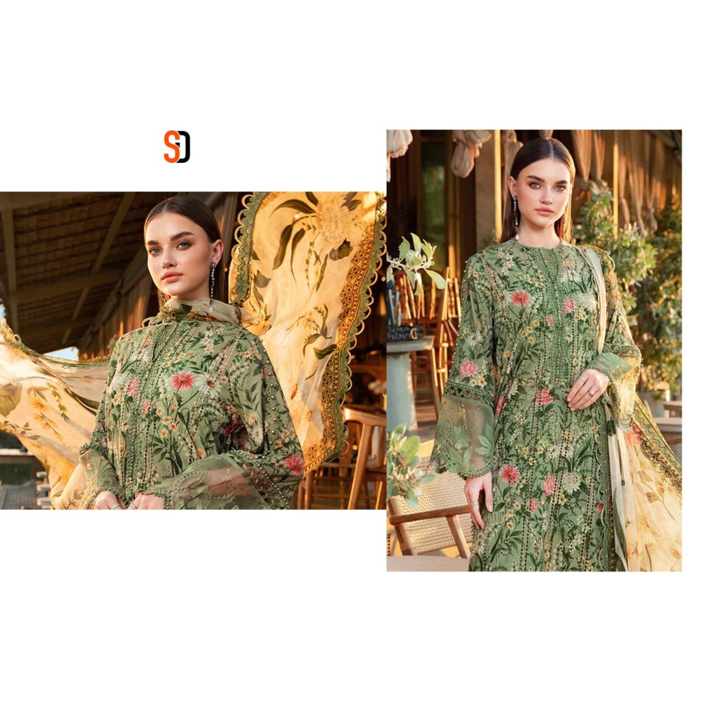 MARIA.B VOL 19 CHIKANKARI COTTON SHRADDHA (Chiffon Dupatta)