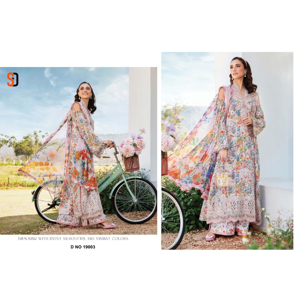 MARIA.B VOL 19 CHIKANKARI COTTON SHRADDHA (Chiffon Dupatta)