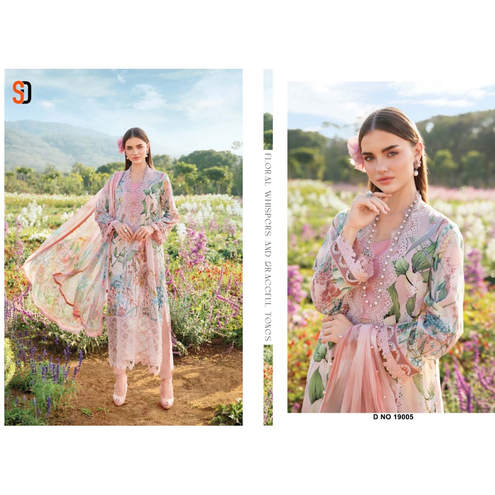 MARIA.B VOL 19 CHIKANKARI COTTON SHRADDHA (Chiffon Dupatta)