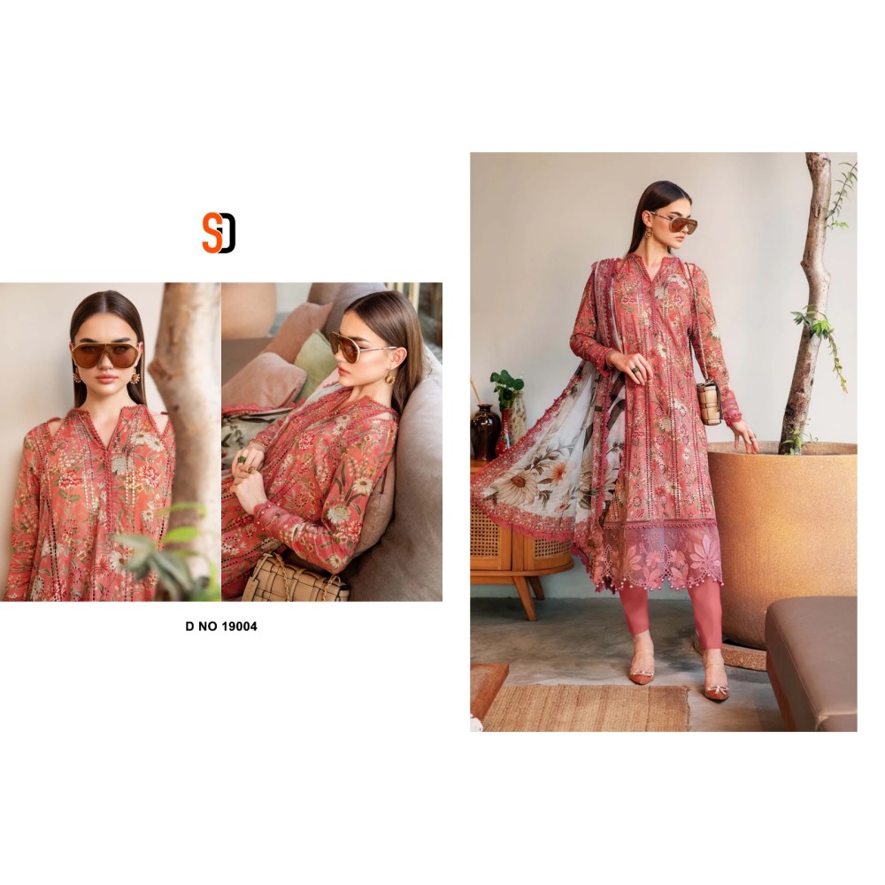 MARIA.B VOL 19 CHIKANKARI COTTON SHRADDHA (Chiffon Dupatta)