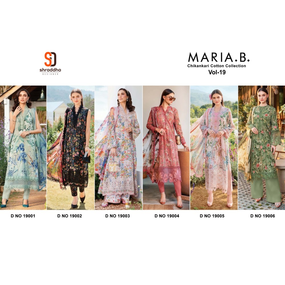 MARIA.B VOL 19 CHIKANKARI COTTON SHRADDHA (Chiffon Dupatta)