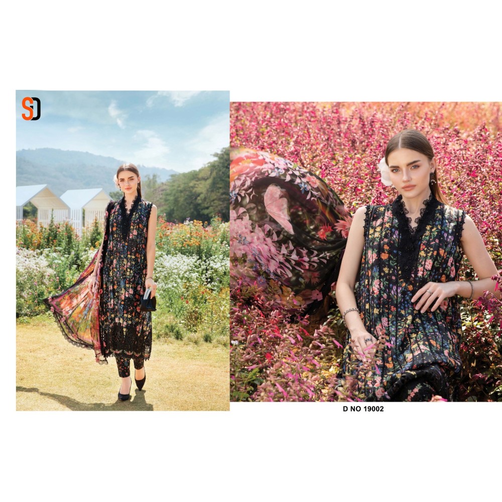 MARIA.B VOL 19 CHIKANKARI COTTON SHRADDHA (Chiffon Dupatta)