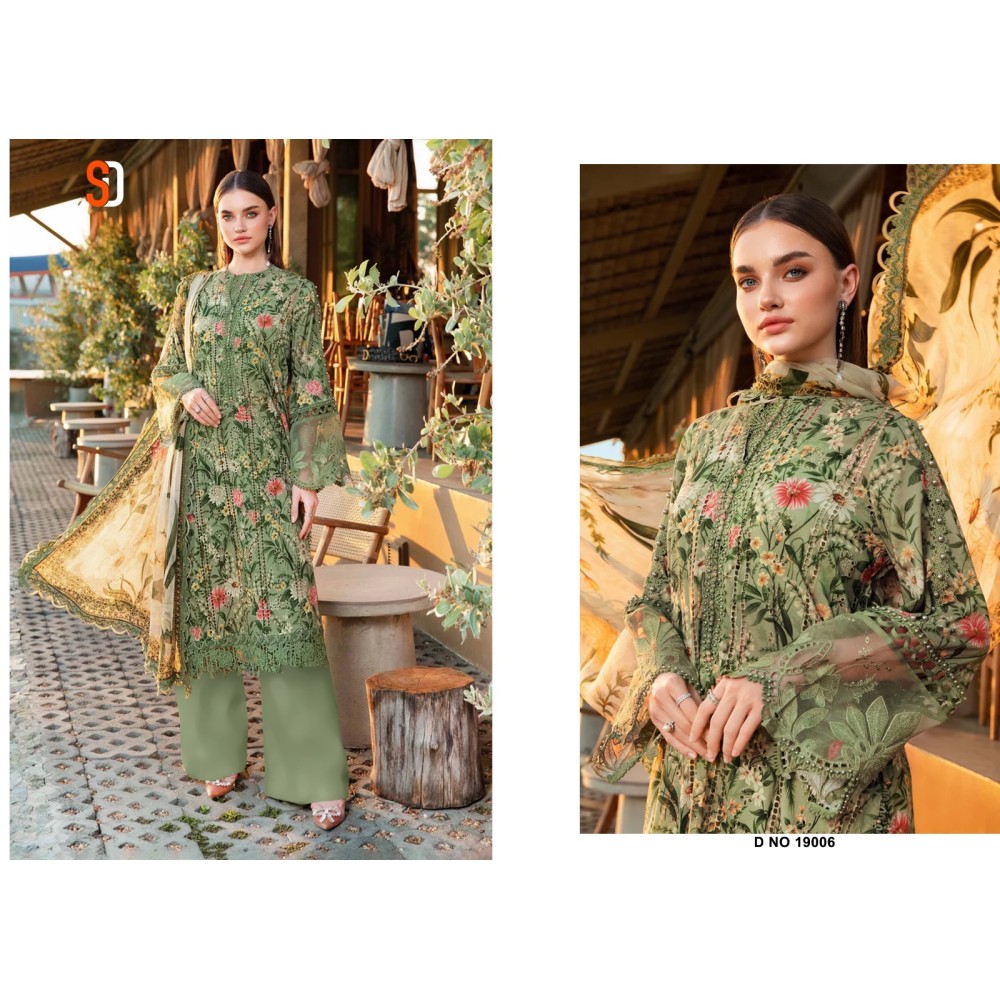 MARIA.B VOL 19 CHIKANKARI COTTON SHRADDHA (Chiffon Dupatta)