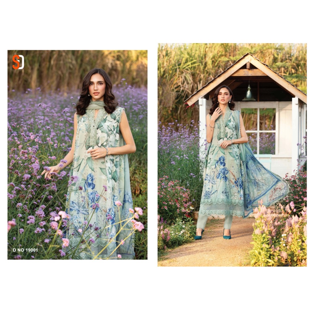 MARIA.B VOL 19 CHIKANKARI COTTON SHRADDHA (Chiffon Dupatta)