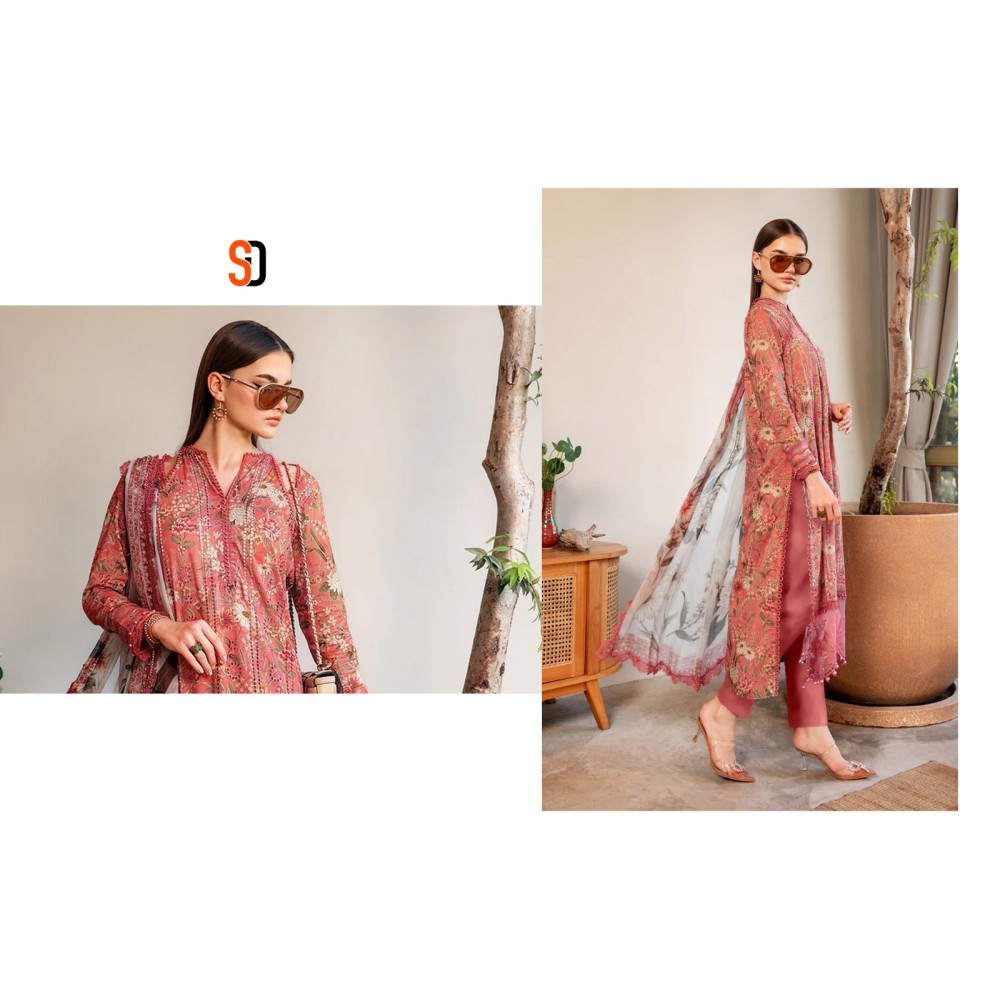 MARIA.B VOL 19 CHIKANKARI COTTON SHRADDHA (Chiffon Dupatta)