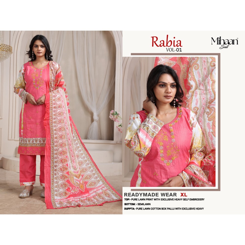 RABIA VOL 1 MIHAAN SUIT  (Cotton Dupatta)