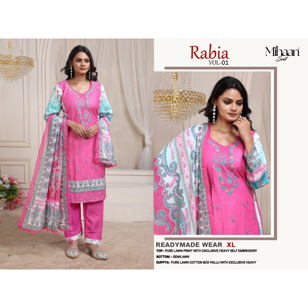 RABIA VOL 1 MIHAAN SUIT  (Cotton Dupatta)