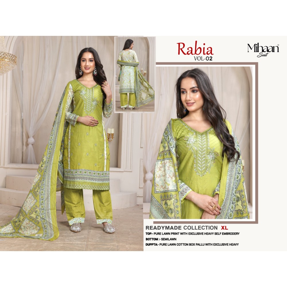 RABIA VOL 2 MIHAAN SUIT  (Cotton Dupatta)