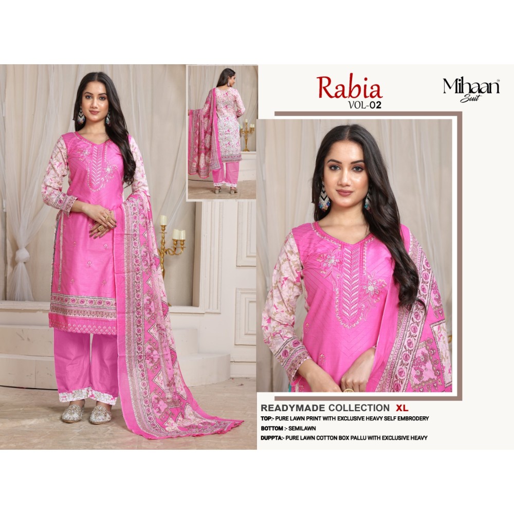 RABIA VOL 2 MIHAAN SUIT  (Cotton Dupatta)