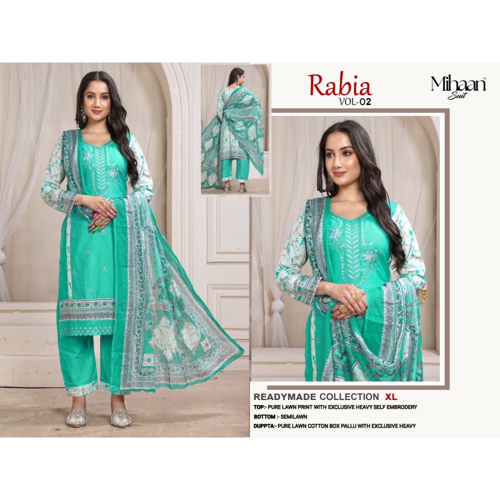 RABIA VOL 2 MIHAAN SUIT  (Cotton Dupatta)