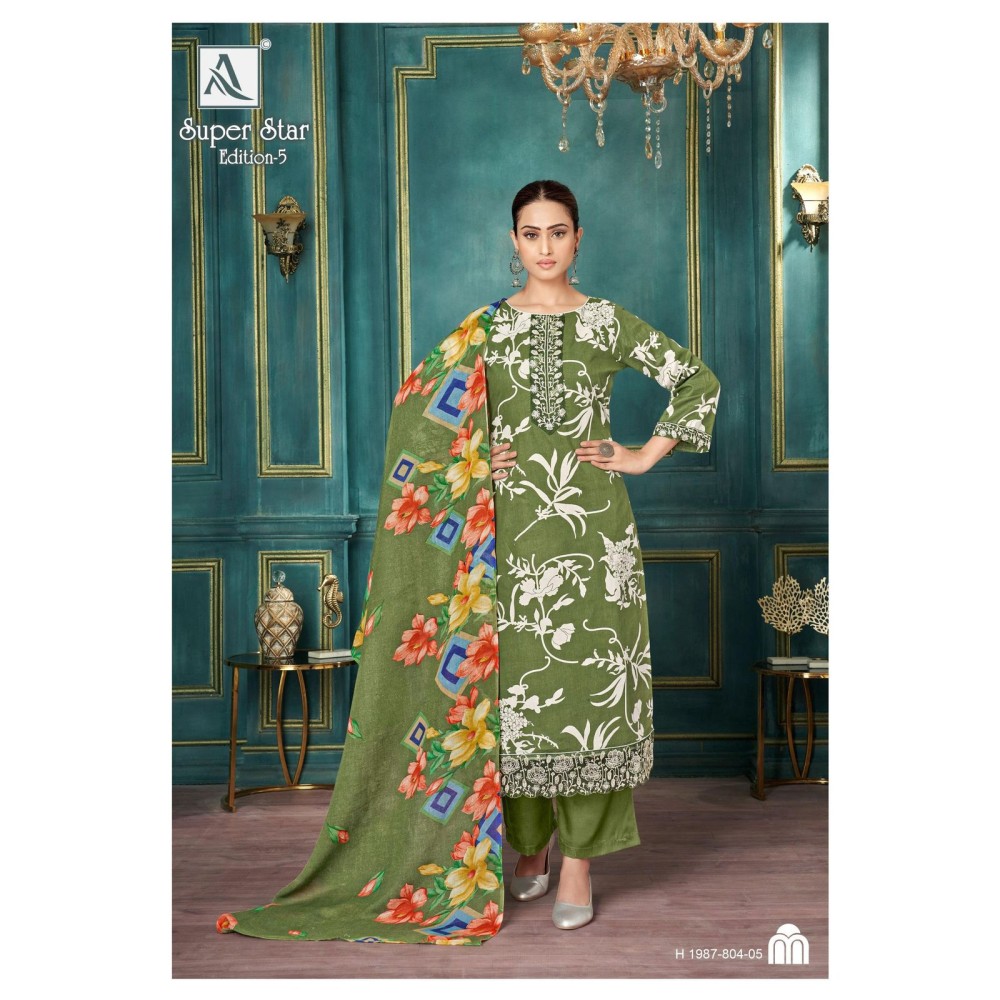 SUPER STAR 5 ALOK SUITS (Cotton Dupatta)