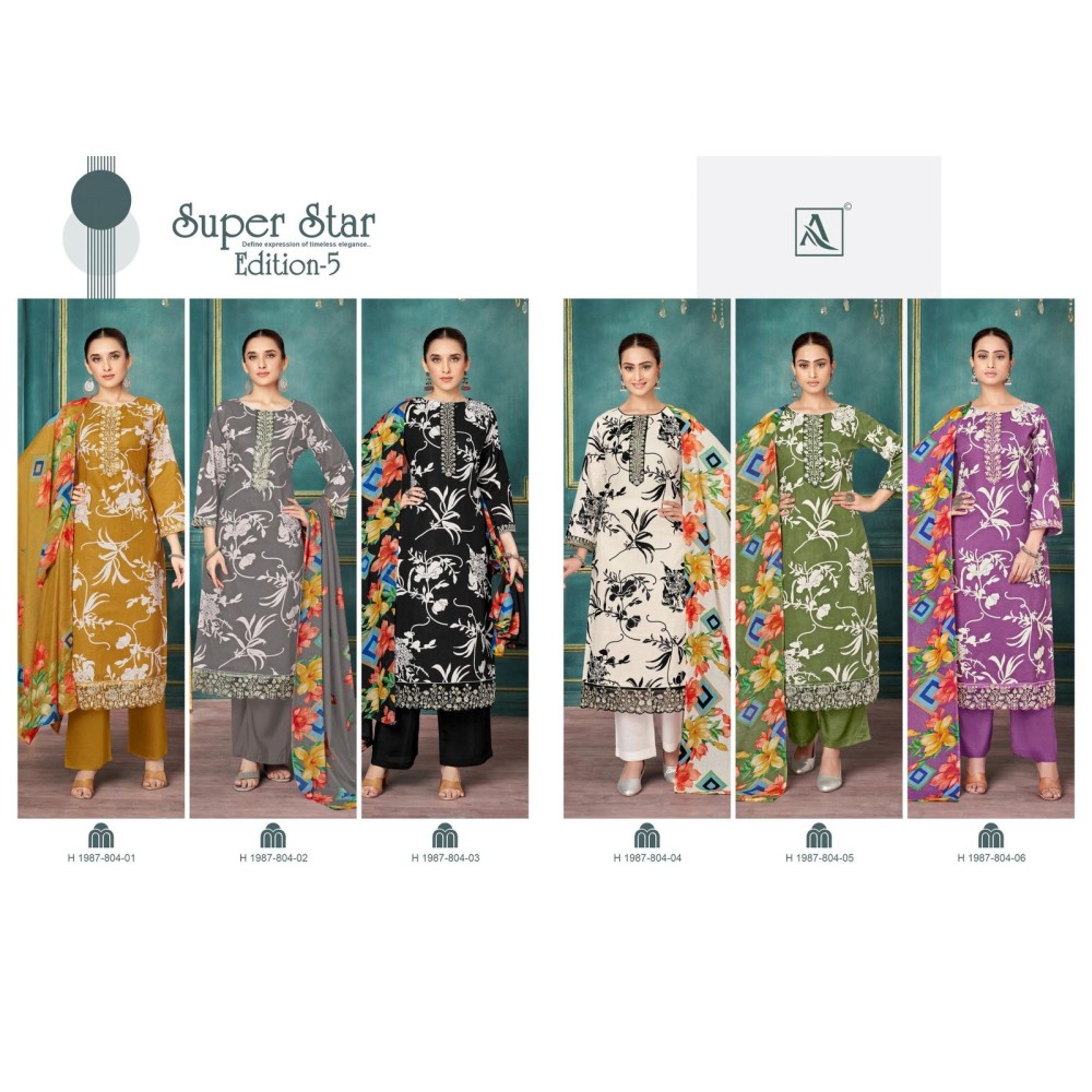 SUPER STAR 5 ALOK SUITS (Cotton Dupatta)